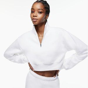 TNA COZY FLEECE PERFECT 1/4 ZIP SWEATSHIRT, size M, white